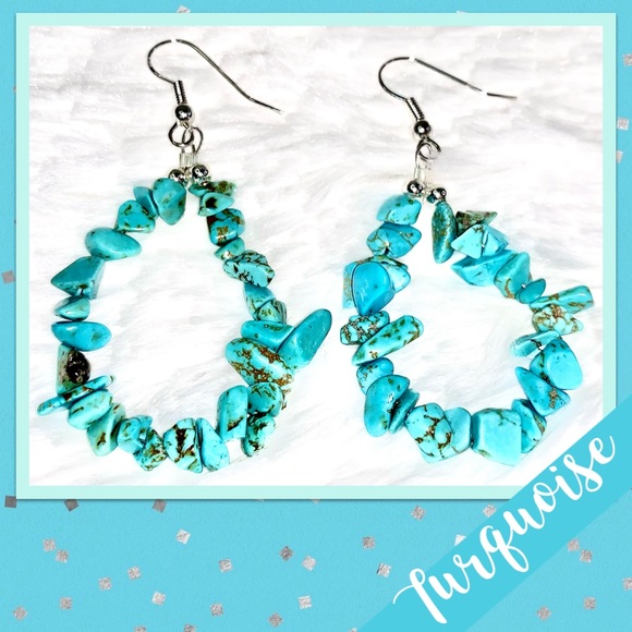 Native American Turquoise Sterling Silver Hoop Earrings NWOT (Turquoise Blue) - Picture 2 of 5